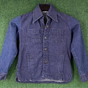 Vintage 70’s Denim Jean Snap Heavyweight Two Tone Polo Shirt Toddler Boys SZ 4T